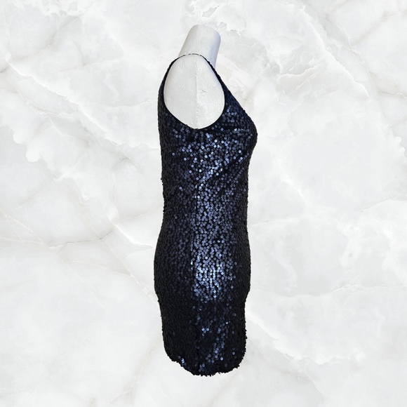 Navy Blue Sequin Mini Dress - Picture 2 of 4